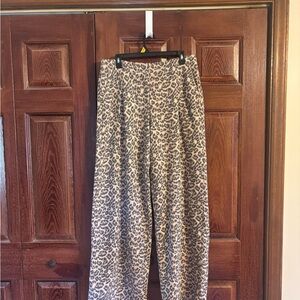 Aerie Large Long Leopard Print Wide-Leg Fleece Trouser Pant